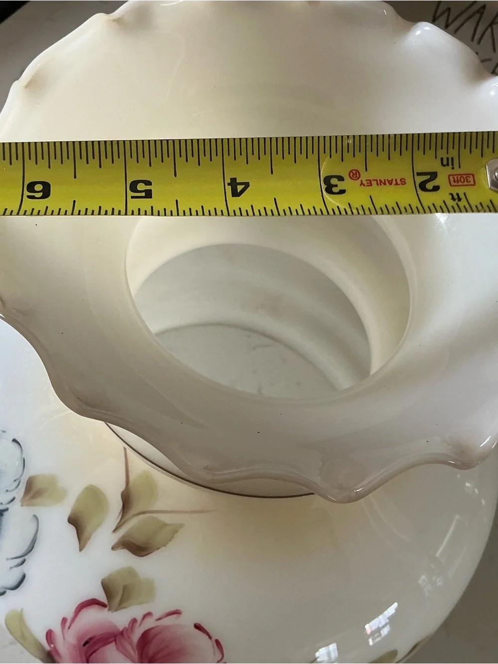 Vintage GWTW Hand-Painted Floral Milk Glass Lamp Shade in Cream and Pink